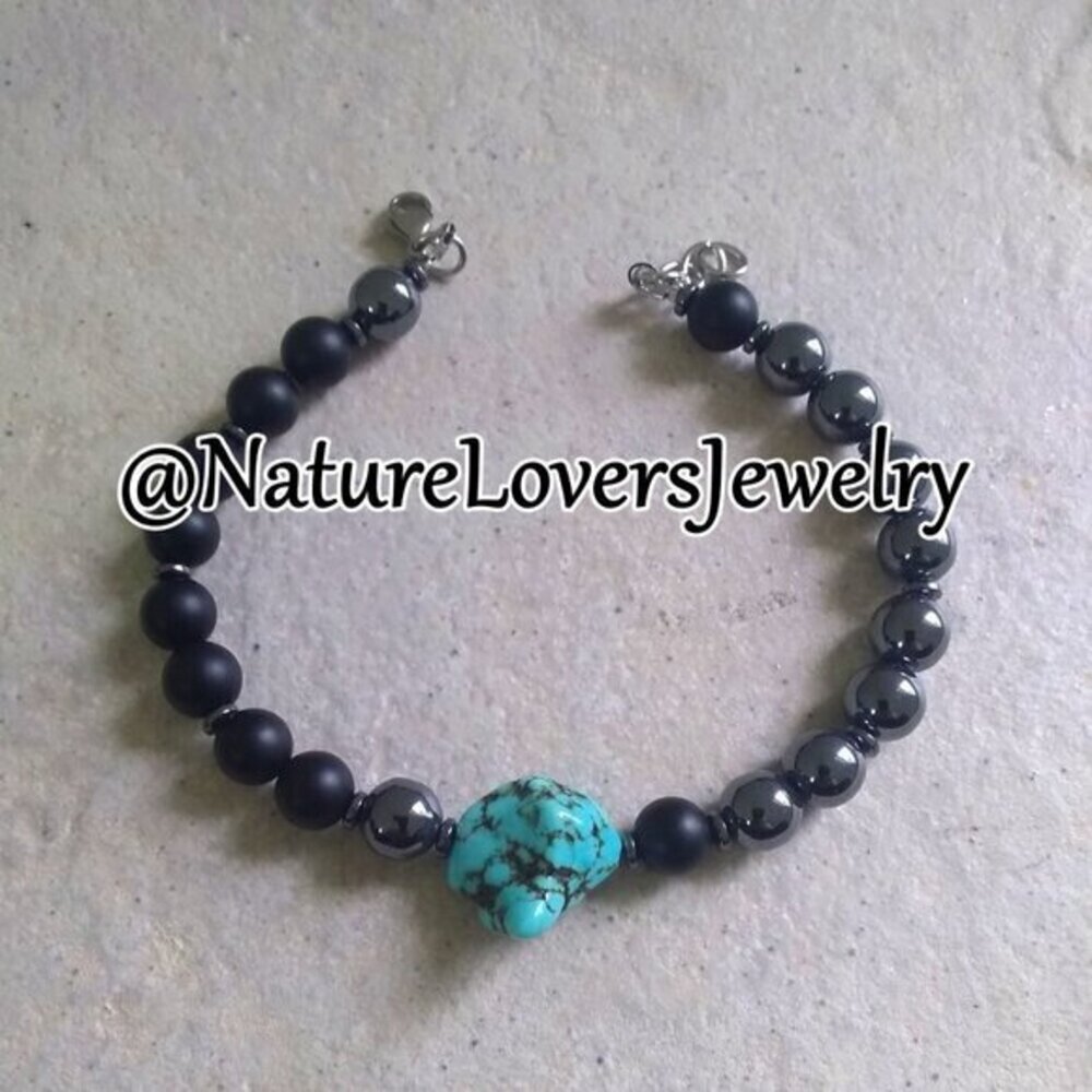 Sexy & Sleek! Men's Hematite + Black Stone Bracelet - Father's Day Gift for Him! - Picture 2 of 14